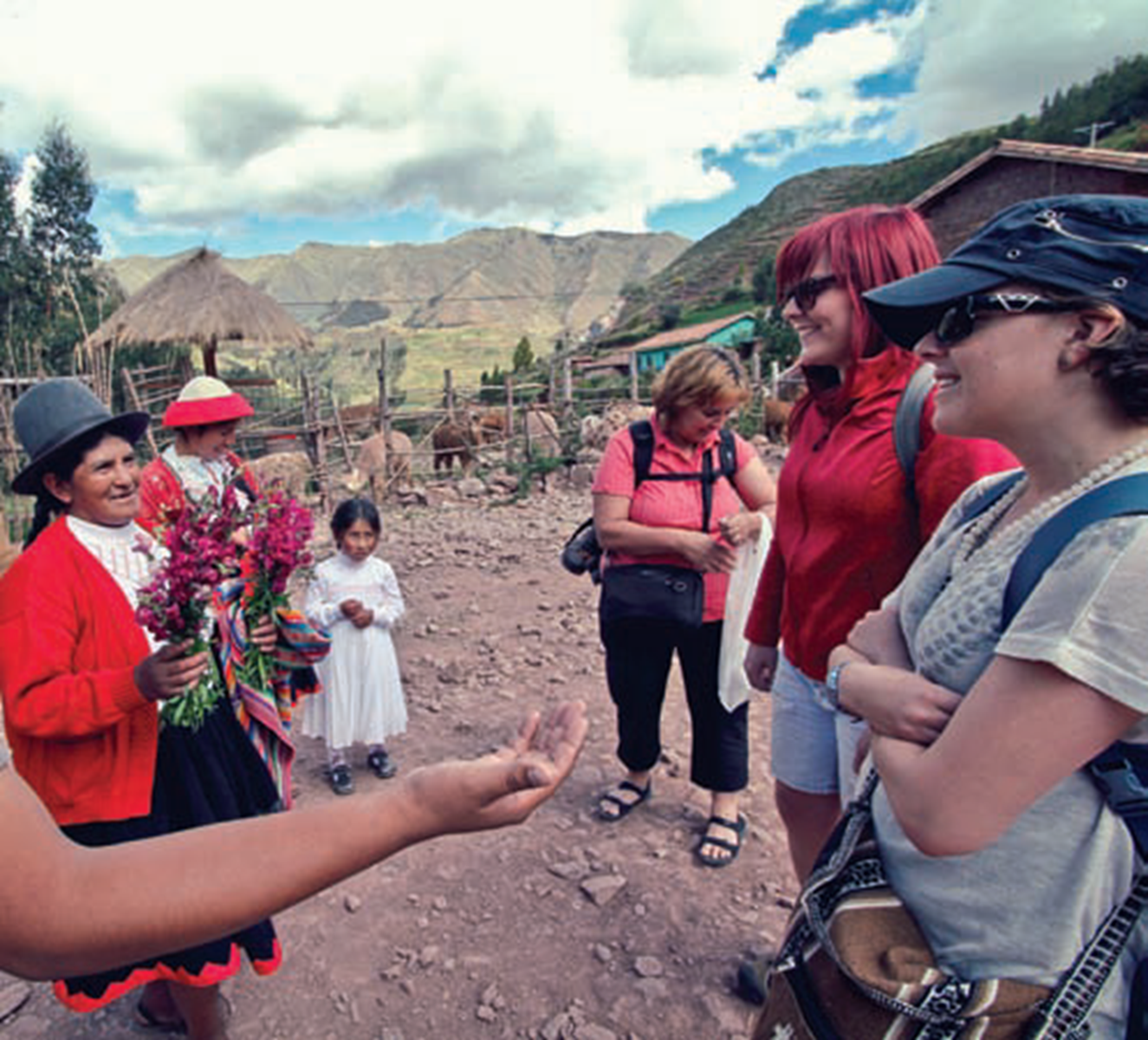 Before hiking the Inca Trail, students visit villagers in Peru’s Sacred Valley.