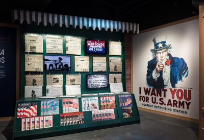 National WWII Museum in Lousisiana_Arsonal of Democracy exhibit Uncle Sam Wants You. photo credit Courtesy of National WWII Museum.